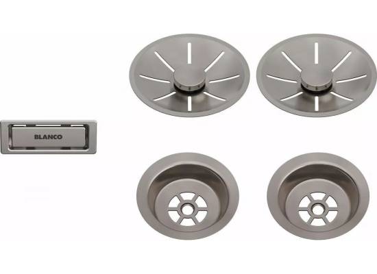 BLANCO Zestaw elementów stalowych w kolorze satin platinum, do armatury przelewowo-odpływowej InFino, do dwóch komór