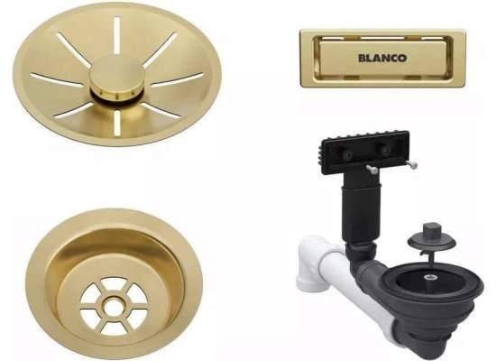 BLANCO Armatura odpływowo-przelewowa 1x3,5" z InFino i elementami stalowymi satin gold