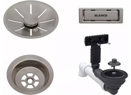 BLANCO Armatura odpływowo-przelewowa 1x3,5" z InFino i elementami stalowymi satin platinum