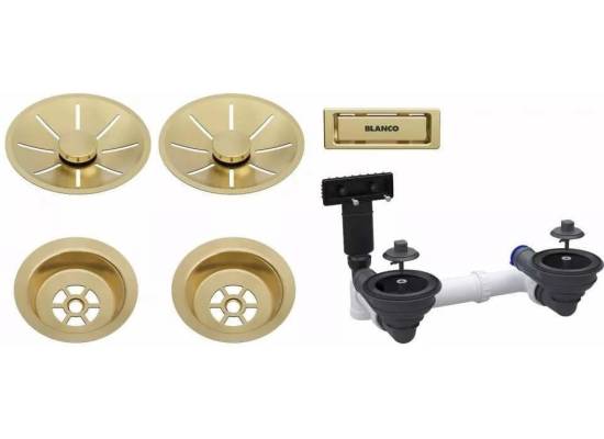 BLANCO Armatura odpływowo-przelewowa 2x3,5" z InFino i elementami stalowymi satin gold