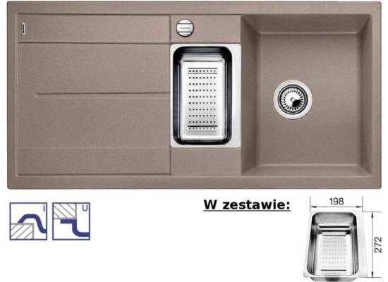 Zlew BLANCO METRA 6S TARTUFO (korek automatyczny + odsączarka stalowa) (517354) *** zamów wycięcie otworów GRATIS ***