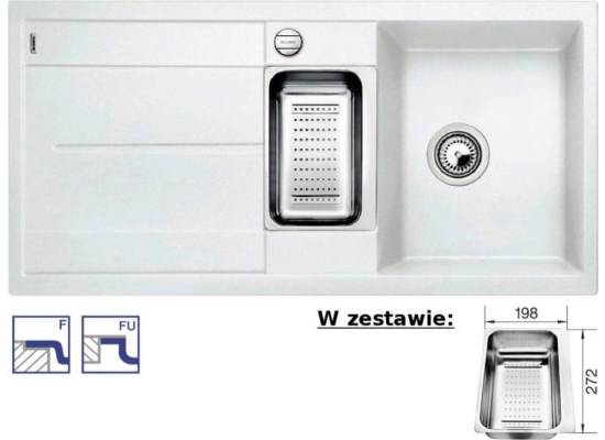 Zlew BLANCO METRA 6S-F BIAŁY (korek automatyczny + odsączarka stalowa) (519115) *** zamów wycięcie otworów GRATIS ***