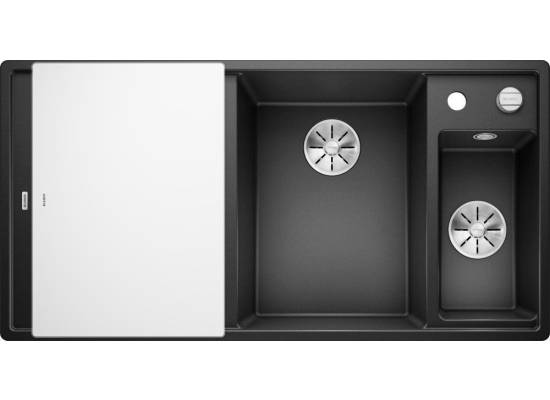 Zlew BLANCO AXIA III 6S antracyt z deską szklaną i odsączarką stalową, prawa (korek auto InFino) (523472) *** zamów wycięcie otworów GRATIS ***