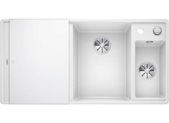 Zlew BLANCO AXIA III 6S-F biały prawa z deską szklaną i odsączarką stalową (korek auto InFino) (523492)*** zamów wycięcie otworów GRATIS