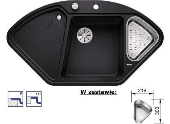 Zlew BLANCO DELTA II-F antracyt z odsączarką stalową(korek auto InFino) (523670) *** zamów wycięcie otworów GRATIS ***