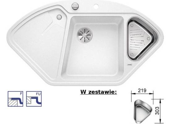 Zlew BLANCO DELTA II-F biały i odsączarka stalowa (korek auto InFino) (523673) *** zamów wycięcie otworów GRATIS ***