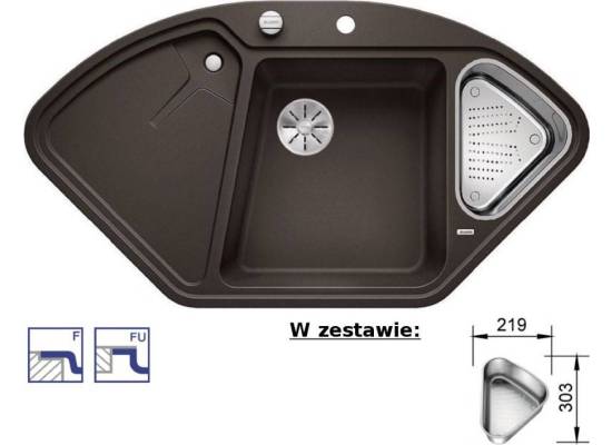 Zlew BLANCO DELTA II-F kawowy z odsączarką stalową(korek auto InFino) (523675) *** zamów wycięcie otworów GRATIS ***