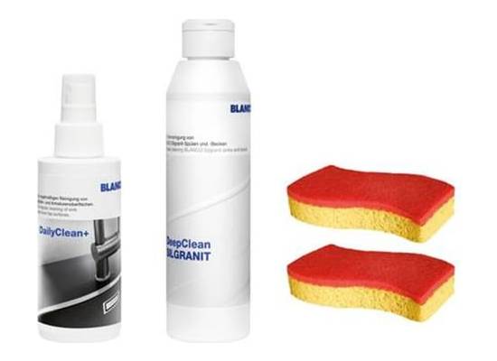 BLANCO Zestaw do czyszczenia Silgranitu (DailyClean+ 1x150 ml, DeapClean 1x250ml, Spontex gąbka x 2szt.)