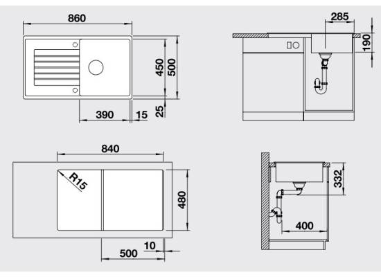 Zlew BLANCO ZIA 5S BIAŁY korek manual (520515) *** zamów wycięcie otworów GRATIS ***