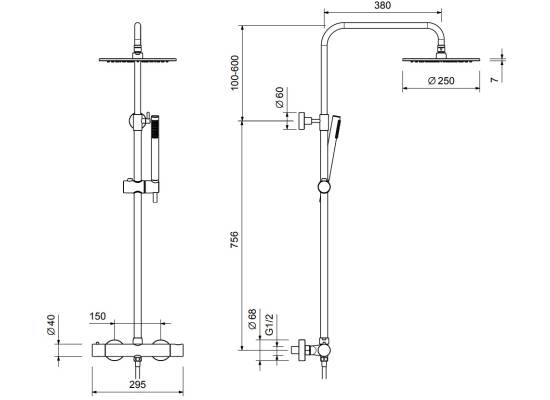 _wysyłka 24H*_ | Zestaw termostatyczny prysznicowy natynkowy BLUE WATER BOSTON BOS-ZKPN.400BL czarny mat (BLACK MAT) (BW-59017306