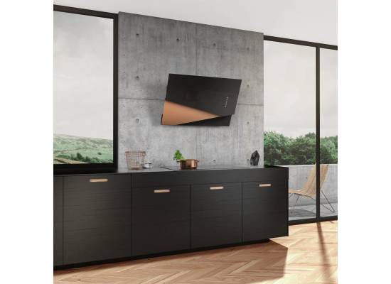 _RABAT_ | Okap przyścienny CIARKO DESIGN TRIO 90 black + rose gold | 550 m3/h (CDP9001CZ)