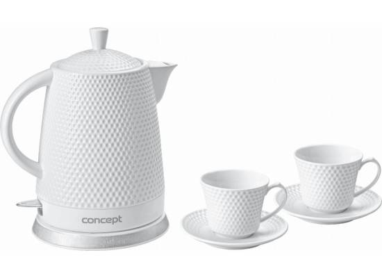 Czajnik elektryczny CONCEPT ceramiczny 1,5 litra z dwoma filiżankami i spodkami RK0040