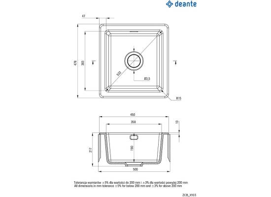 DEANTE ZLEW. SABOR CERAMICZNY BIAŁY 1K B/O 475x450x180 + SPACE SAVER