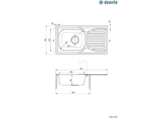 DEANTE ZLEW. DOPPIO SATYNA 1K Z/O 780x430x160, 3,5