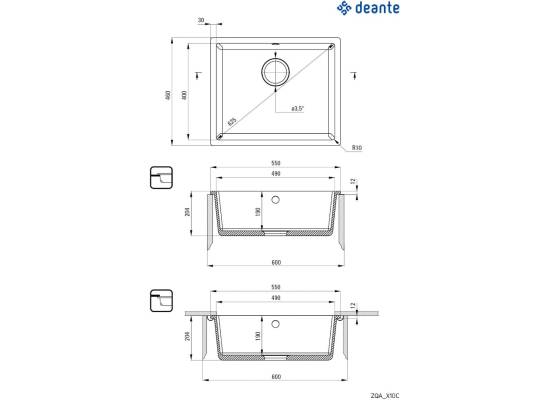 DEANTE ZQA_T10C KOMORA PODBLATOWA CORDA ANTRACYT METALIK GRANIT 550X460X204 3,5