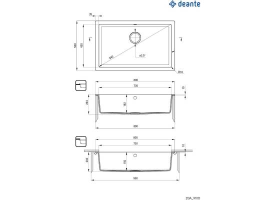 DEANTE ZQA_T10D KOMORA PODBLATOWA CORDA ANTRACYT METALIK GRANIT 800X500X204 3,5