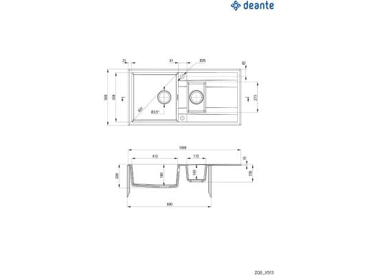 DEANTE ZQE_G513 ZLEW. ERIDAN GRAFIT METALIK GRANIT 1,5K Z/O 1000x500x200+SPACE SAVER - NOWOŚĆ