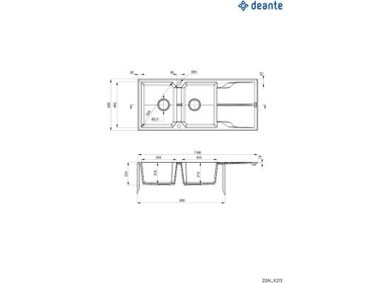 DEANTE ZQN_A213 ZLEW.ANDANTE ALABASTER GRANIT 2K Z/O 1160x500x210, 3,5