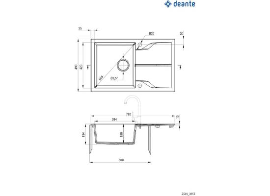 Zlewozmywak DEANTE ANDANTE ZQNS113 SZARY METALIK