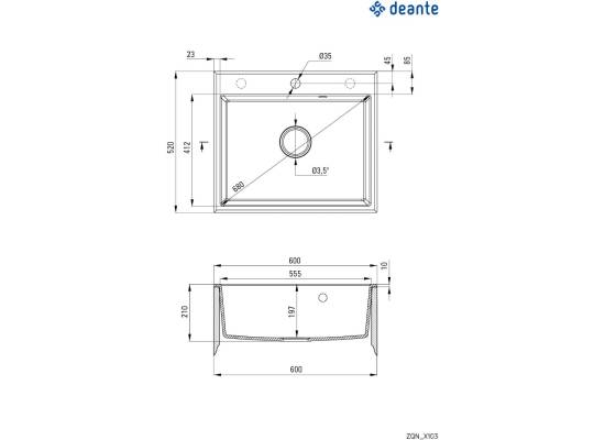 DEANTE ZQN_T103 ZLEW.ANDANTE ANTRACYT METALIK GRANIT 1K 600x520x210 + SPACE SAVER - NOWOŚĆ