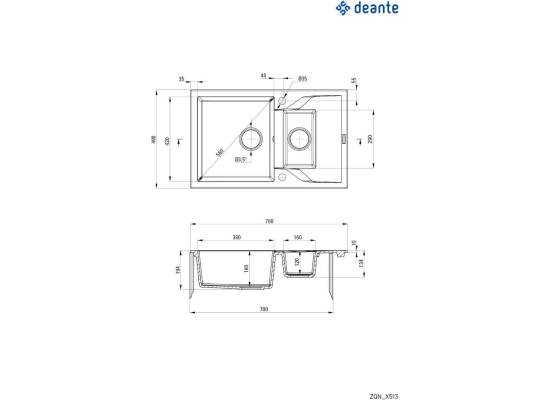 DEANTE ZQN_T513 ZLEW.ANDANTE ANTRACYT MET. GRANIT 1,5K Z/O 780X490X194+SPACE SAVER - NOWOŚĆ