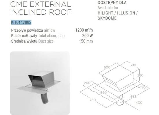 _kupon RABAT %_|_wysyłka 24H*_| Silnik zewnętrzny dachowy ELICA GME EXTERNAL (dach pochyły) do SKYDOME / HILIGHT / ILLUSION | 1200 m3/h (KIT0147882)