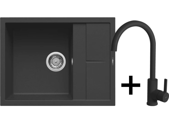 Zestaw ELLECI | zlew UNICO 125 + bateria C01 CADDY | nero G40 (LGU12540+MGKC0140)