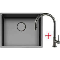 _wysyłka 24H*_| Zestaw FALMEC | zlew COMO PVD 50 + bateria TREVI ROUND | GUNMETAL (szczotkowany grafit)