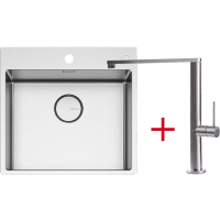 _wysyłka 24H*_| Zestaw FALMEC | zlew GARDA 50 + bateria PURE STEEL FLAT | stal szczotkowana INOX