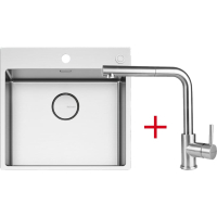 _wysyłka 24H*_| Zestaw FALMEC | zlew GARDA 50 + bateria PURE STEEL CORNER | stal szczotkowana INOX