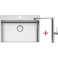 _wysyłka 24H*_| Zestaw FALMEC | zlew GARDA 70 + bateria PURE STEEL FLAT | stal szczotkowana INOX