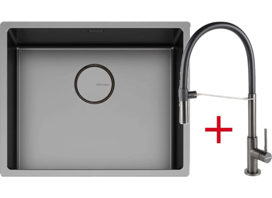 _wysyłka 24H*_| Zestaw FALMEC | zlew COMO PVD 50 + bateria TREVI PRO | GUNMETAL (szczotkowany grafit)