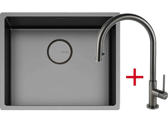 _wysyłka 24H*_| Zestaw FALMEC | zlew COMO PVD 50 + bateria TREVI ROUND | GUNMETAL (szczotkowany grafit)