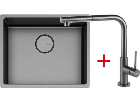 _wysyłka 24H*_| Zestaw FALMEC | zlew COMO PVD 50 + bateria TREVI CORNER | GUNMETAL (szczotkowany grafit)