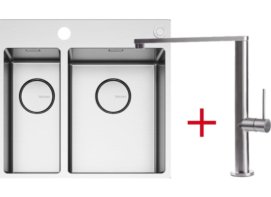 Zestaw FALMEC | zlew GARDA 1831 + bateria PURE STEEL FLAT | stal szczotkowana INOX