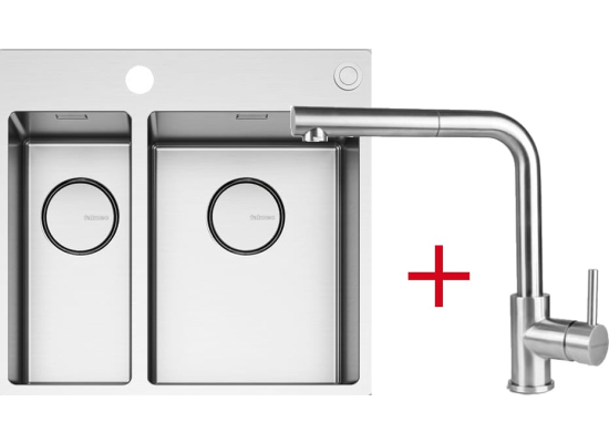 Zestaw FALMEC | zlew GARDA 1831 + bateria PURE STEEL CORNER | stal szczotkowana INOX
