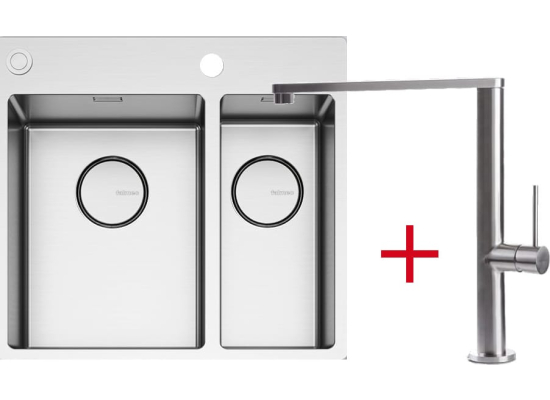 Zestaw FALMEC | zlew GARDA 3118 + bateria PURE STEEL FLAT | stal szczotkowana INOX