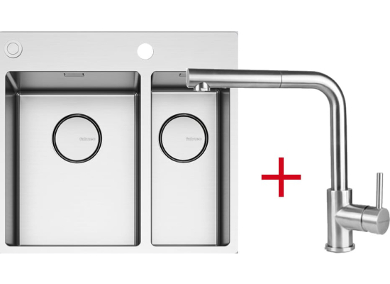 Zestaw FALMEC | zlew GARDA 3118 + bateria PURE STEEL CORNER | stal szczotkowana INOX