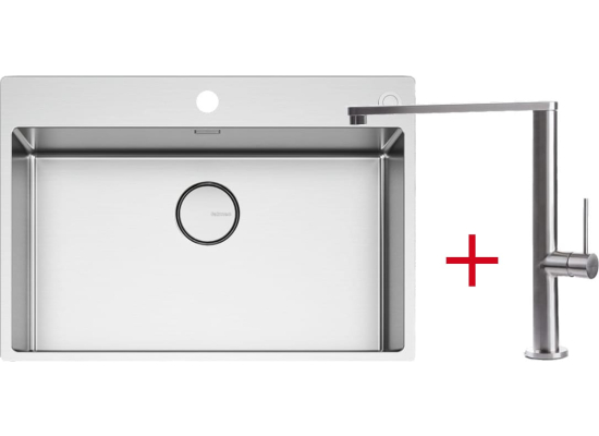 _wysyłka 24H*_| Zestaw FALMEC | zlew GARDA 70 + bateria PURE STEEL FLAT | stal szczotkowana INOX