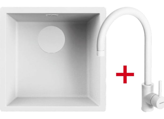 Zestaw FALMEC | zlew ISEO CERAMIX 40 + bateria ISEO ROUND | WHITE (biały mat)