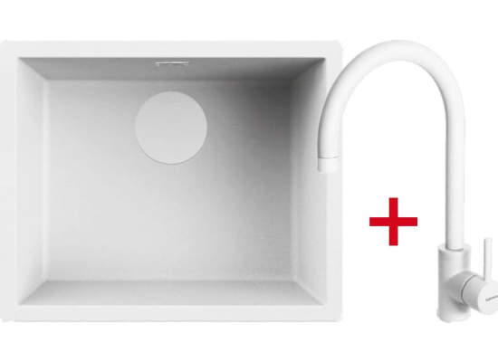 Zestaw FALMEC | zlew ISEO CERAMIX 50 + bateria ISEO ROUND | WHITE (biały mat)