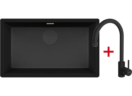 _wysyłka 24H*_| Zestaw FALMEC | zlew ISEO CERAMIX 70 + bateria ISEO ROUND | BLACK (czarny mat)