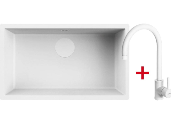 Zestaw FALMEC | zlew ISEO CERAMIX 70 + bateria ISEO ROUND | WHITE (biały mat)