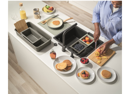 Zestaw FRANKE ALL-IN PREMIUM 8in1 (szyna, deska, duża+mała wkładka, mata, pokrywka, duży+mały pojemnik) (112.0655.489)