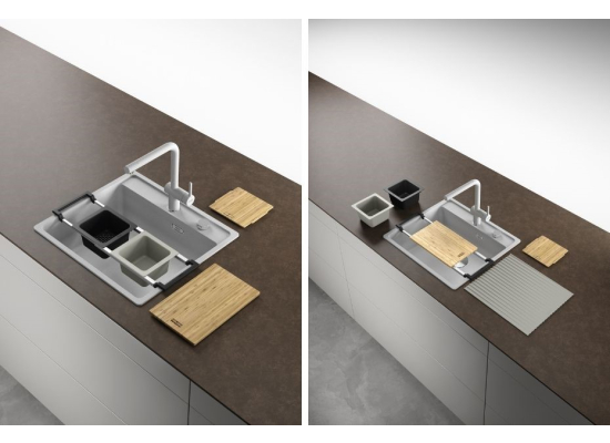 Zestaw FRANKE ALL-IN PREMIUM 8in1 (szyna, deska, duża+mała wkładka, mata, pokrywka, duży+mały pojemnik) (112.0655.489)