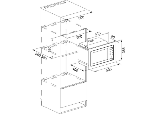 Kuchenka mikrofalowa FRANKE Smart FSM 25 MW XS czarne szkło + stal szczotkowana (131.0627.471)