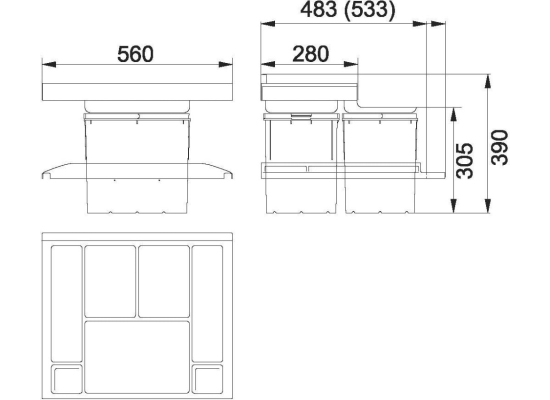 Sortownik FRANKE TROLLEY VARIO 60-3 | 1x18l + 2x8l (134.0066.057)