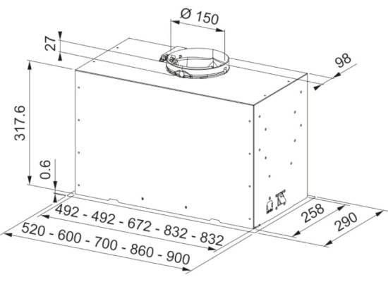 Okap do zabudowy FRANKE Box Flush Evo FBFE BK A70 BASIC czarny | 750m3/h (305.0728.431)