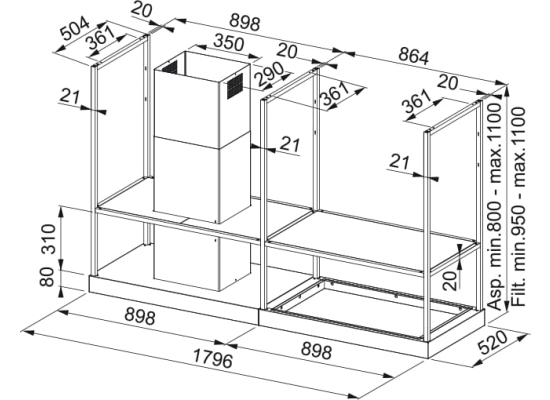 Okap wyspowy FRANKE Mythos T-Shelf FMY BK MATT F180 czarny mat (325.0678.073)