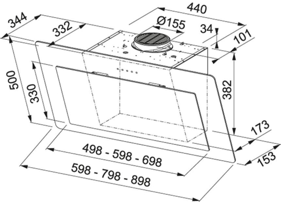 Okap przyścienny FRANKE Neo FNO 805 BK czarne szkło (330.0591.775)